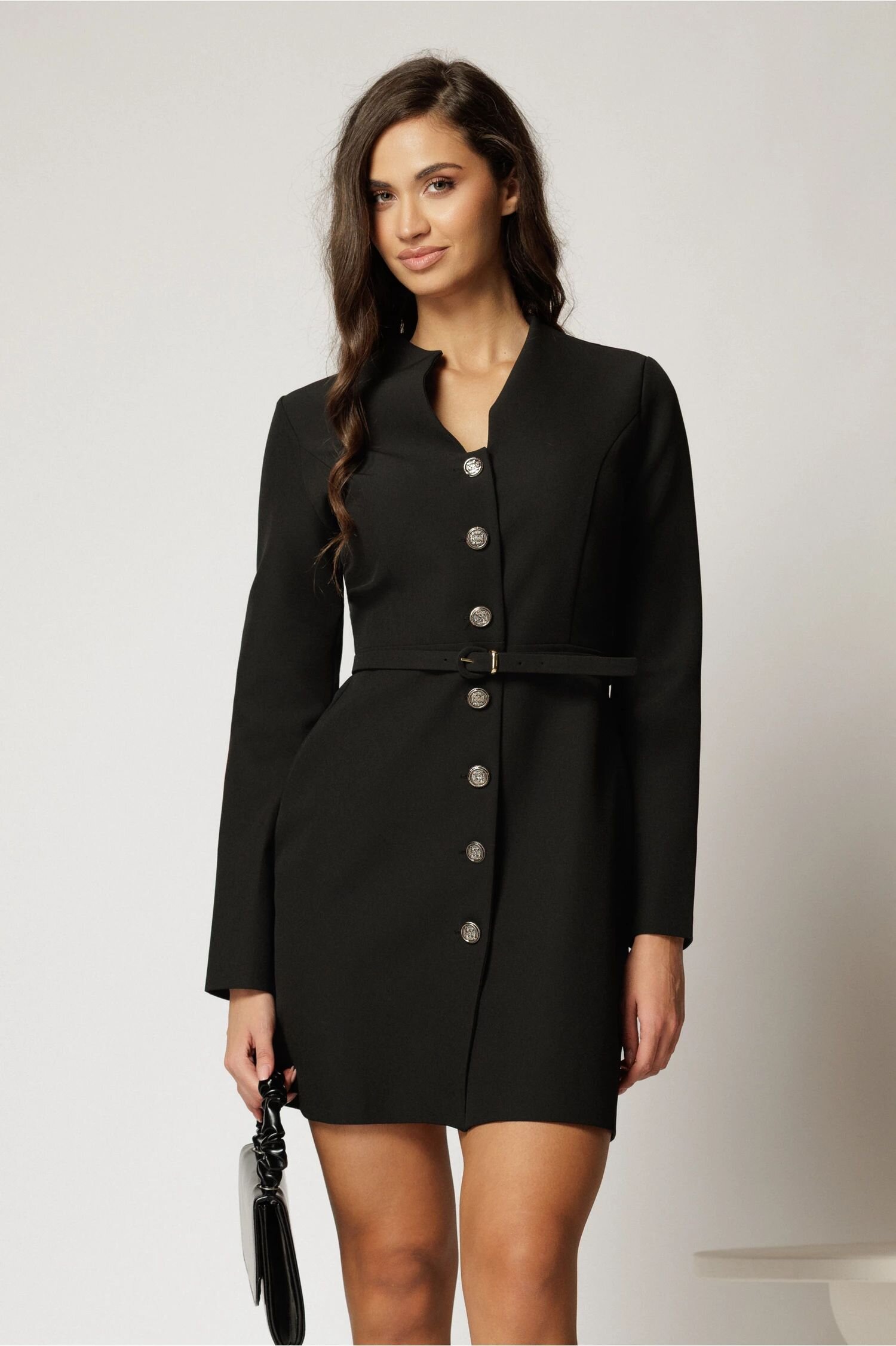  Rochie DY Fashion scurta neagra cu decolteu si nasturi