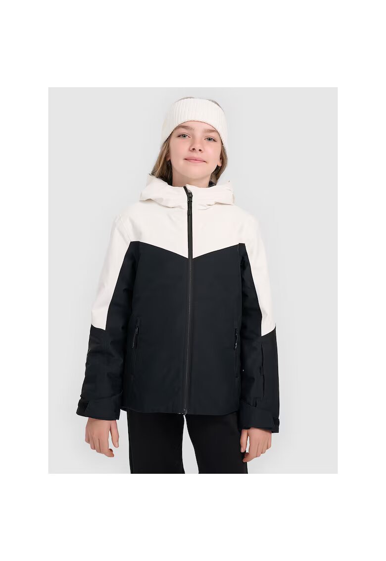 4F Geaca de schi fete poliester - neagra - cu gluga -