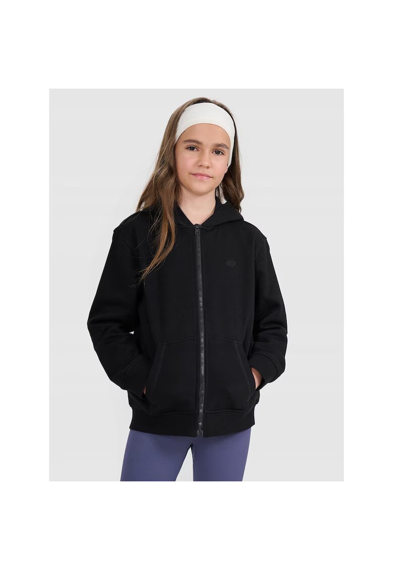 4F Hanorac copii negru - bumbac-poliester - oversize - gluga