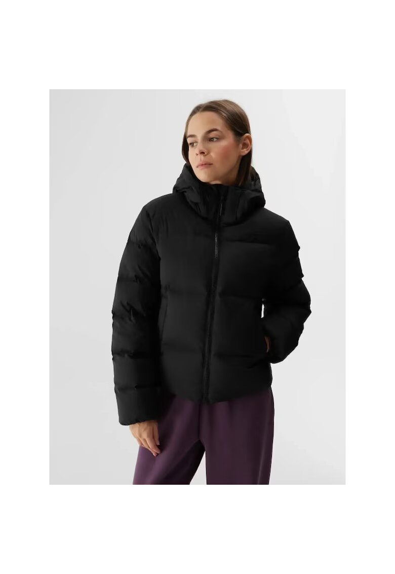 4F Jacheta de schi din puf neagra - poliester - cu gluga detasabila - pentru femei
