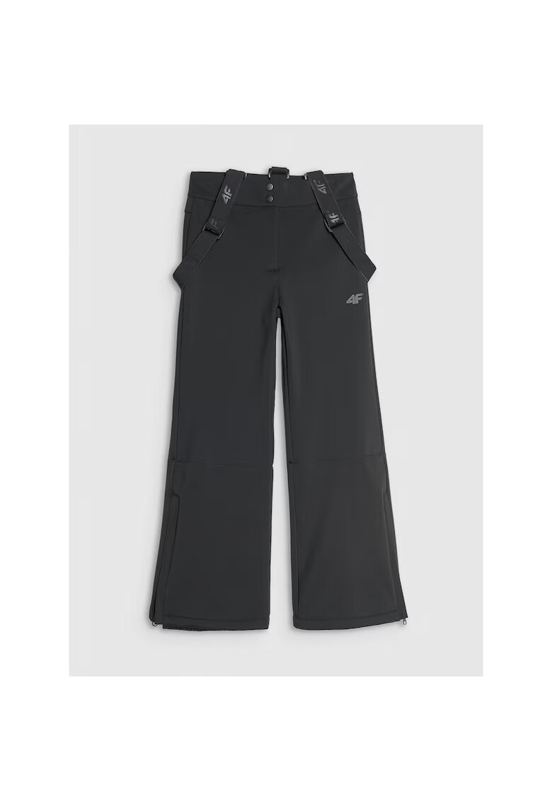 4F Pantaloni sport copii - schi - negri - softshell cu bretele - poliester - pentru fete