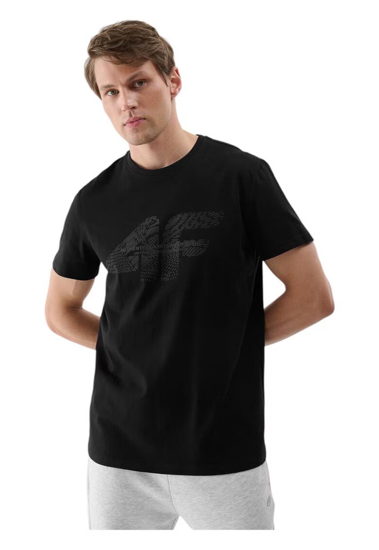 4F Tricou barbati maneca scurta - negru - bumbac - croiala regulata