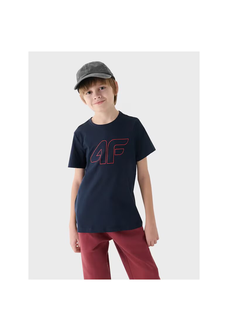 4F Tricou copii model TTSHM1627 - bumbac - albastru marin - croiala regulata - imprimeu modern
