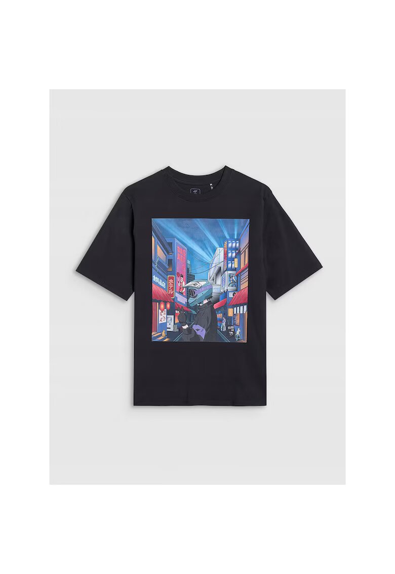 4F Tricou copii - oversize - imprimeu - negru - bumbac