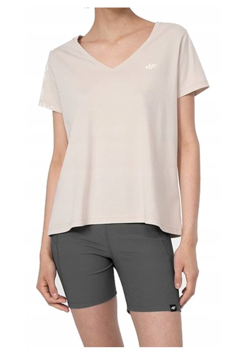 4F Tricou cu decolteu in V din bumbac
