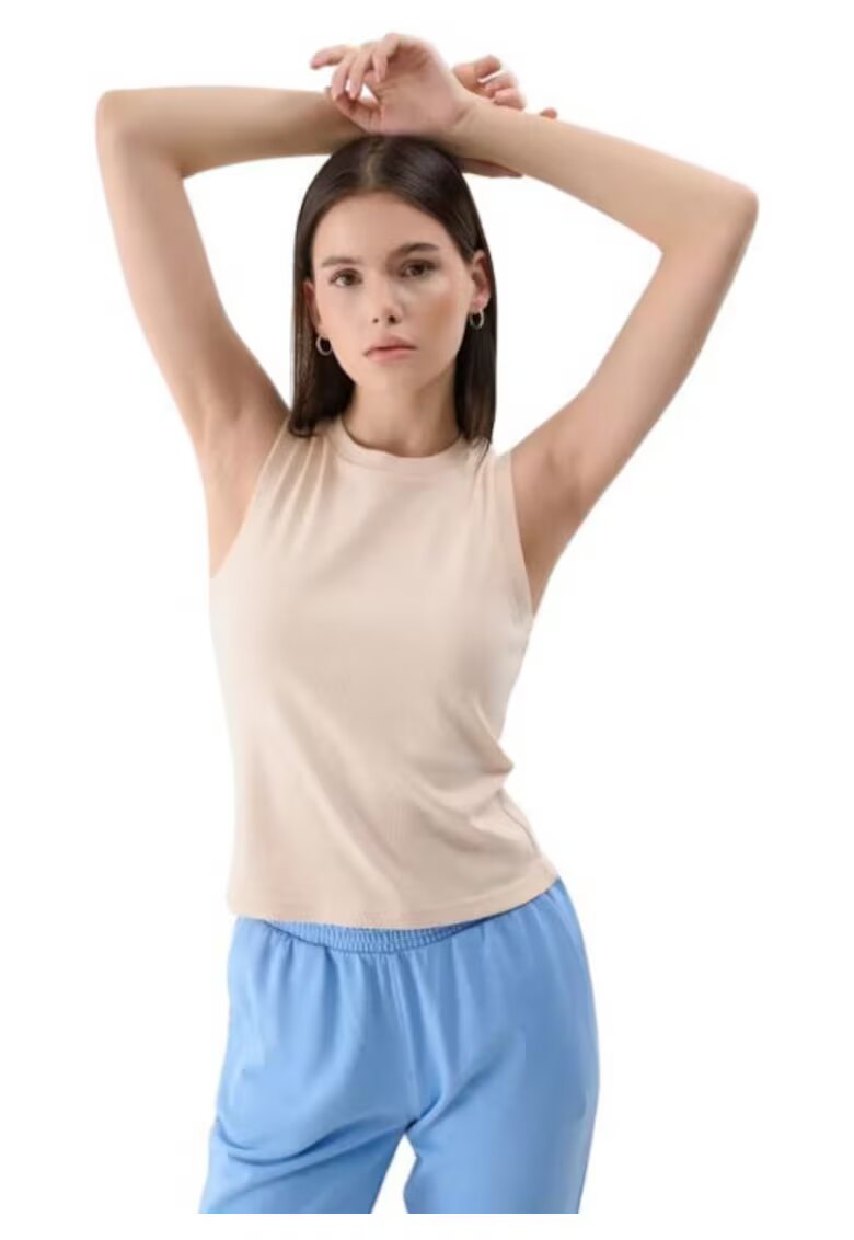 4F Tricou dama fara maneci - bumbac - bej