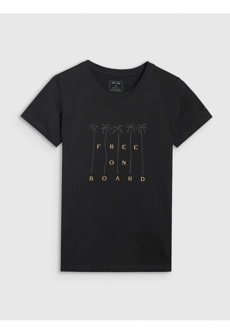 4F Tricou Femei Negru Bumbac Imprimeu Hawaiian - Sportstyle - Negru