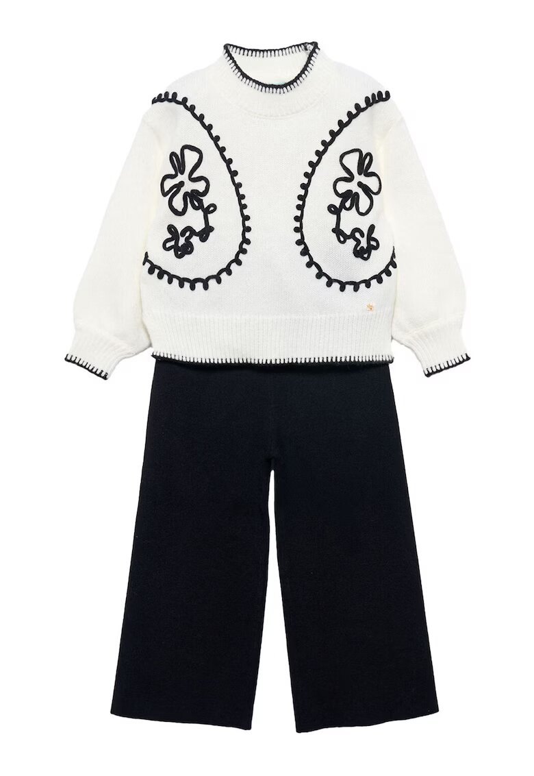 Abel&Lula Compleu pentru copii - pulover si pantaloni - ecru/negru - textil