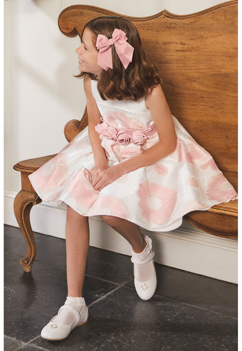 Abel&Lula Rochie cu model floral si cordon in talie - Alb/Roz pal