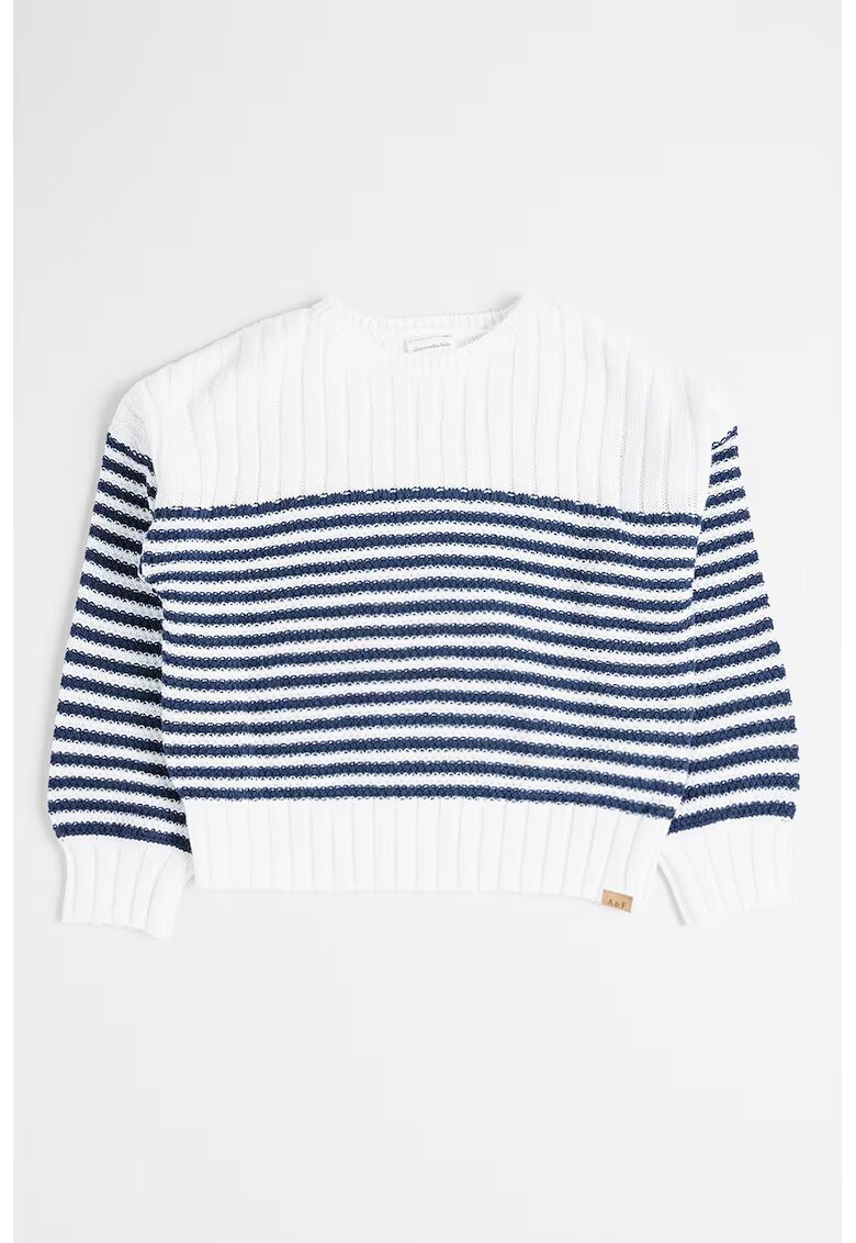 Abercrombie  Fitch Pulover cu decolteu la baza gatului si model in dungi - Alb/Bleumarin