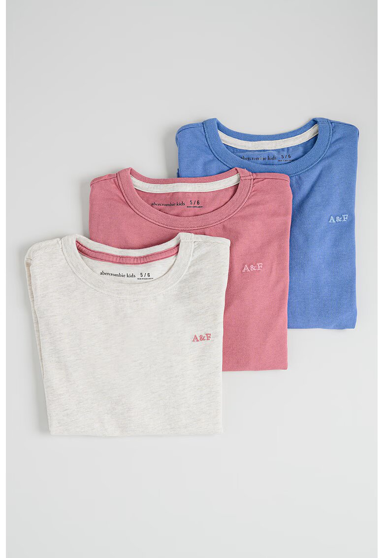 Abercrombie  Fitch Set de bluza din amestec de bumbac cu decolteu la baza gatului - 3 piese - Gri deschis melange/Roz/Albastru