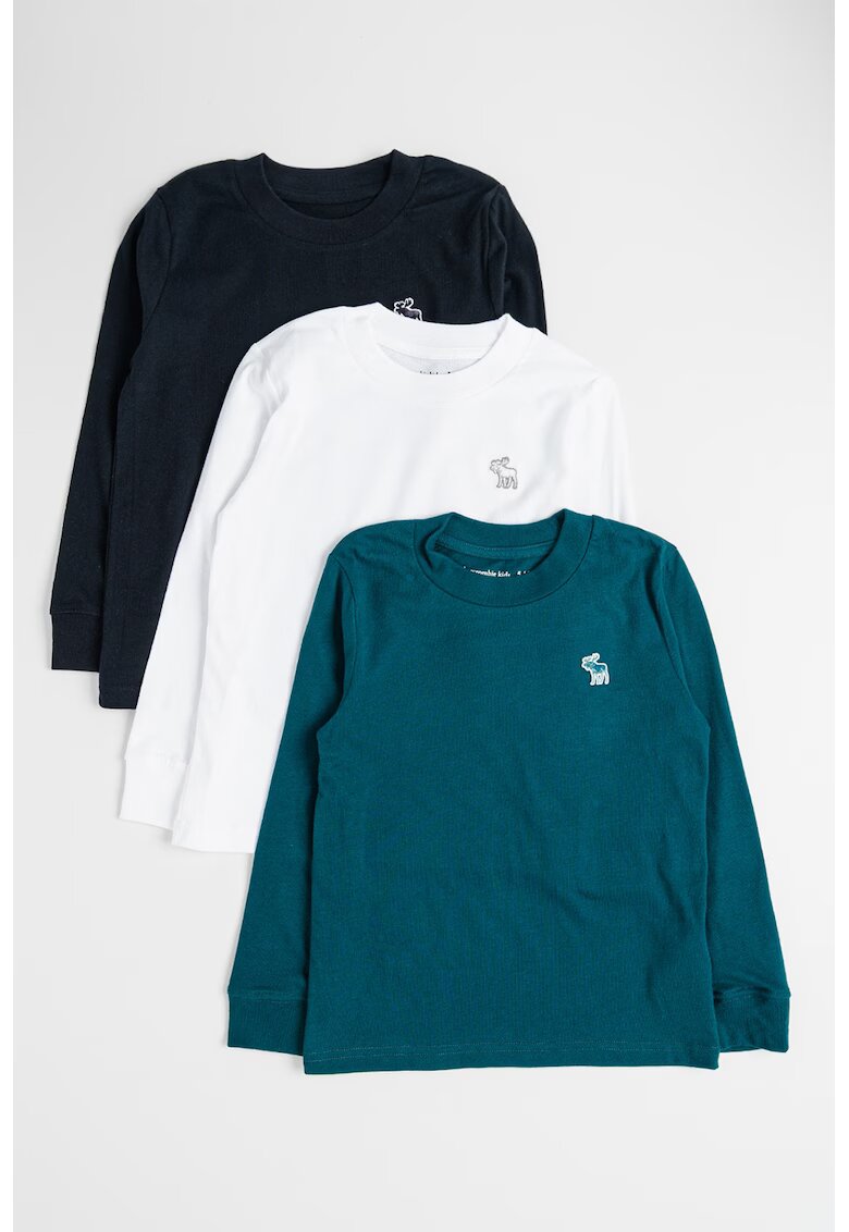 Abercrombie  Fitch Set de bluze din amestec de bumbac cu decolteu la baza gatului - 3 piese - Alb/Verde/Negru