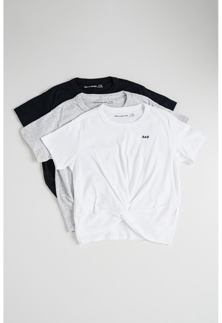 Abercrombie  Fitch Set de tricouri uni cu detaliu innodat - 3 piese - Alb/Negru/Gri deschis melange
