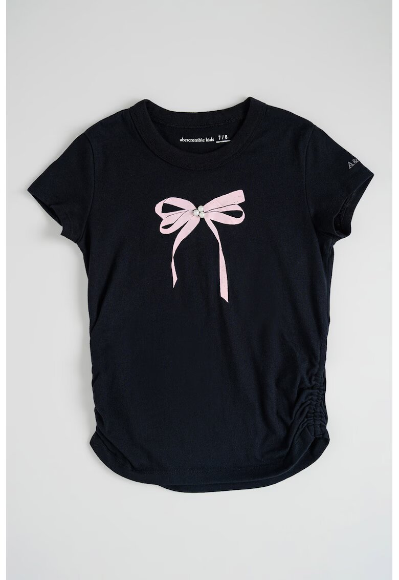Abercrombie  Fitch Tricou cu imprimeu si insertie elastica laterala - Negru/Roz