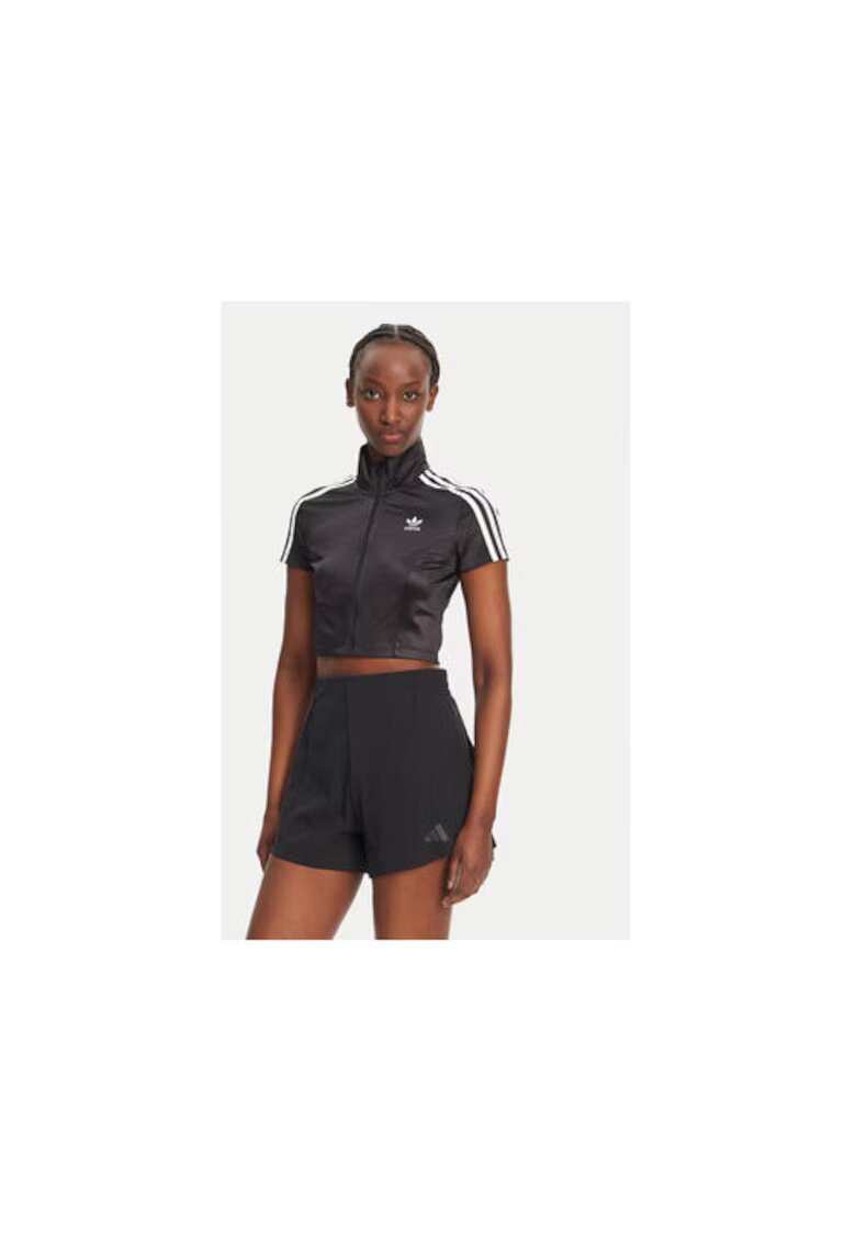 adidas Bluza crop cu guler si inchidere frontala cu fermoar
