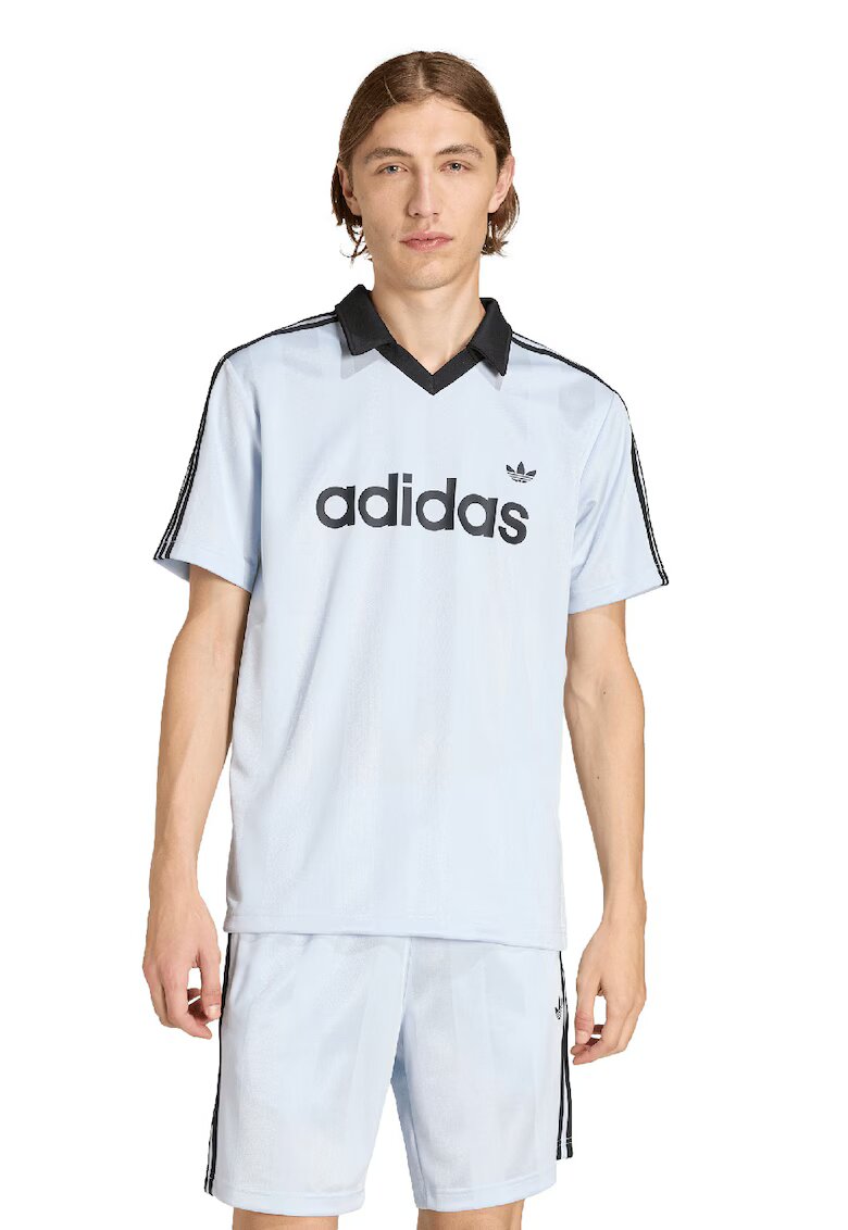 adidas Originals Tricou polo cu logo - Negru/Albastru lavanda