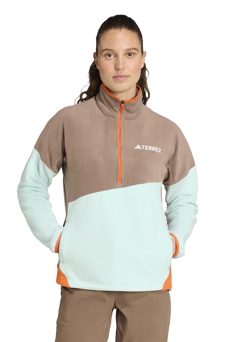 adidas Performance Bluza de trening cu fermoar scurt - pentru drumetii - Verde pal/Maro deschis