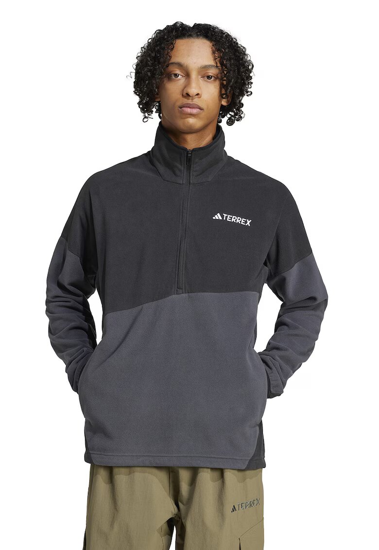 adidas Performance Bluza de trening din fleece cu fenta cu fermoar pentru drumetii - Negru stins/Gri inchis