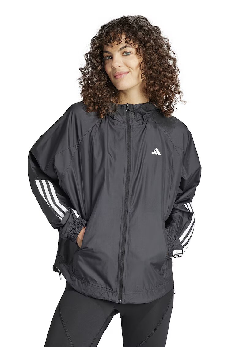 adidas Performance Jacheta cu gluga si model monograma pentru fitness - Alb/Negru