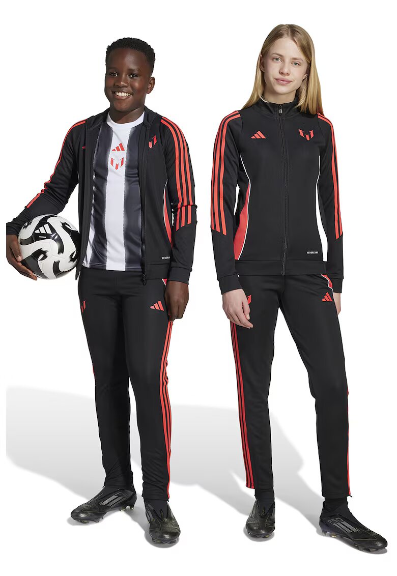 adidas Performance Pantaloni cu slituri laterale cu fermoar - pentru fotbal Messi - Rosu/Negru