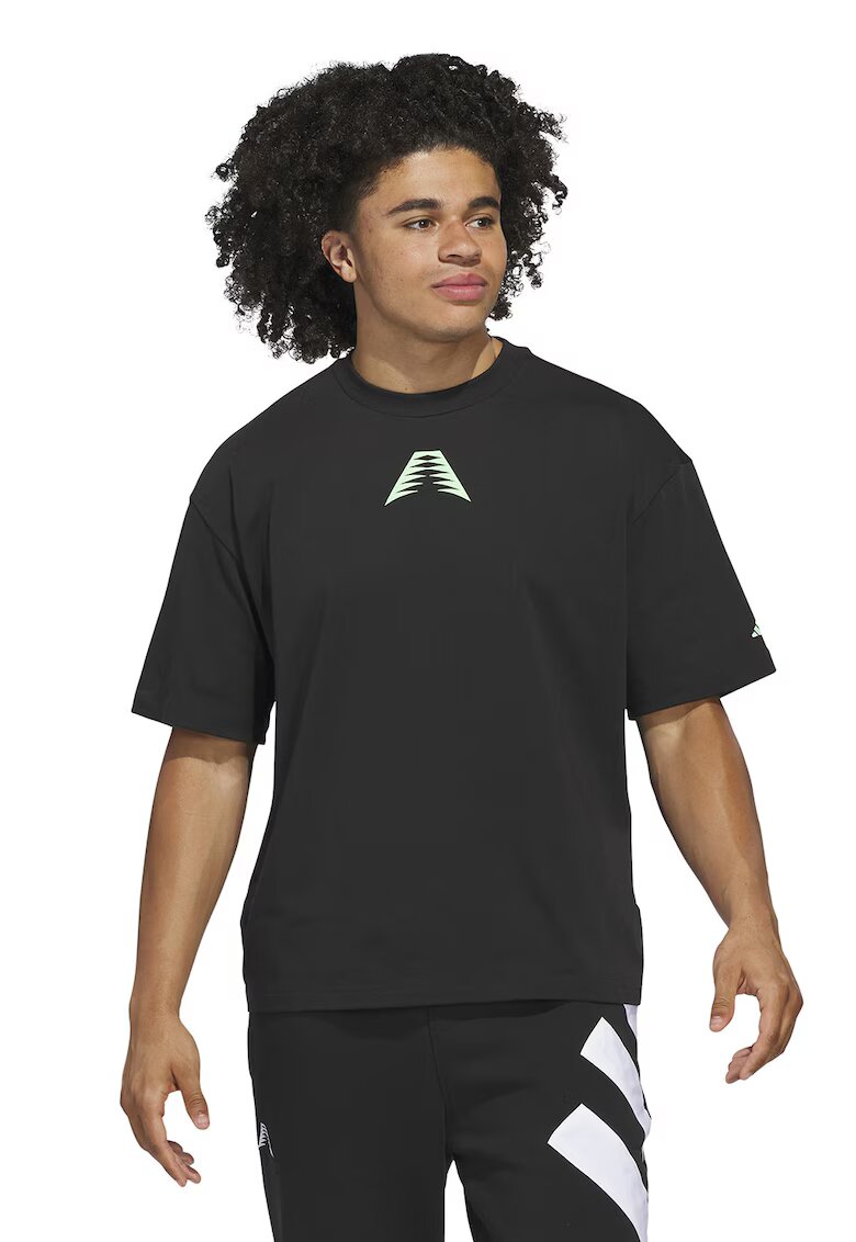 adidas Performance Tricou cu decolteu la baza gatului pentru baschet - Negru/Verde lime