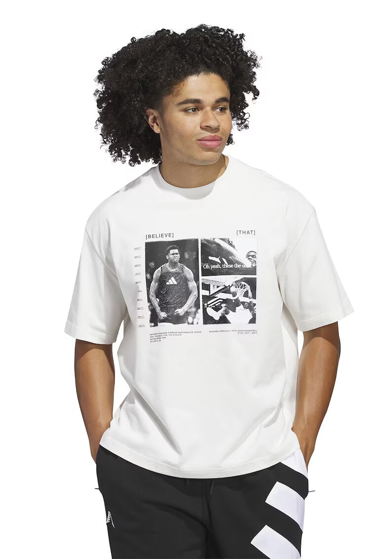 adidas Performance Tricou cu decolteu la baza gatului si imprimeu grafic - Negru stins/Alb murdar