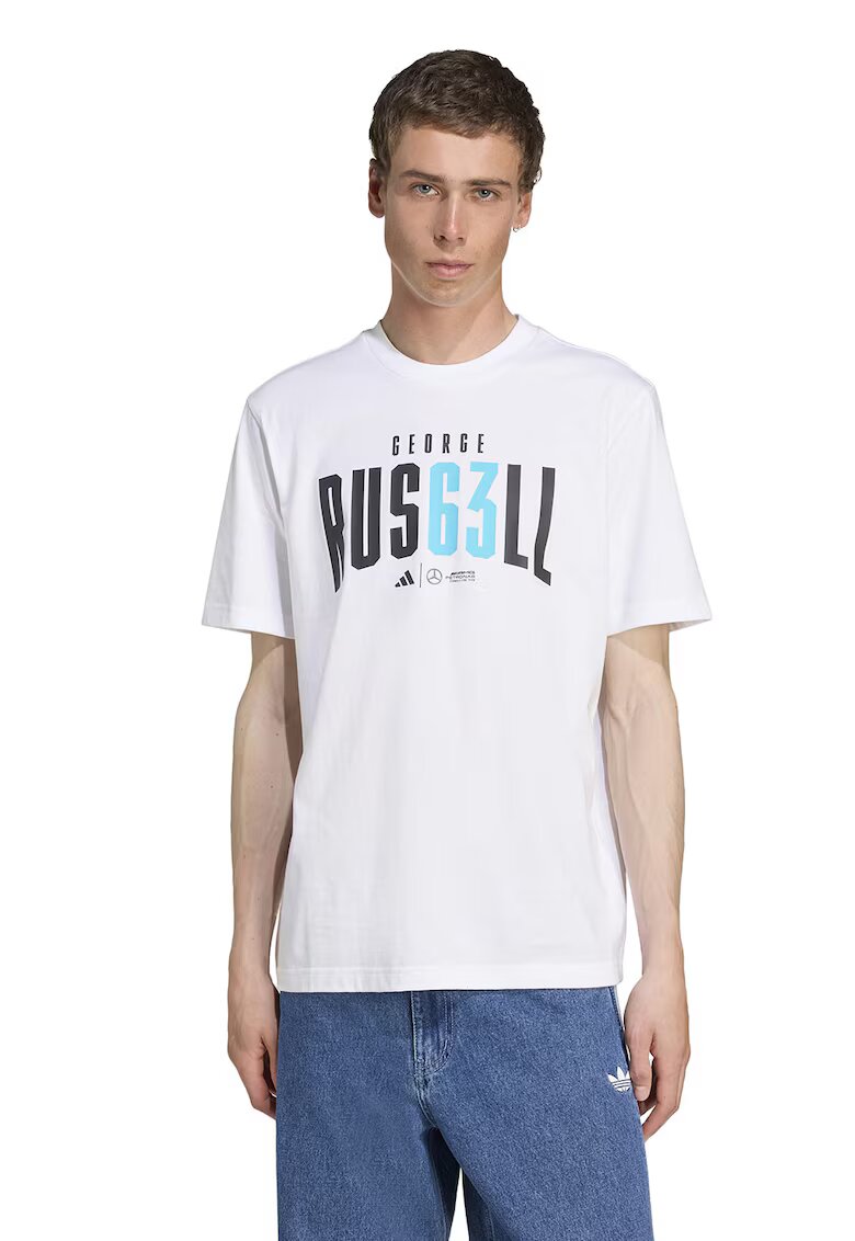 adidas Performance Tricou cu decolteu la baza gatului si imprimeu text Motor Sport - Alb/Negru/Turcoaz