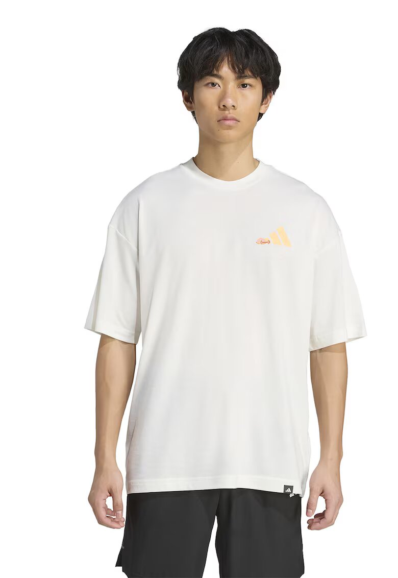 adidas Performance Tricou lejer cu imprimeu grafic pe partea din spate - pentru antrenament - Galben pai/Alb murdar/Roz pal