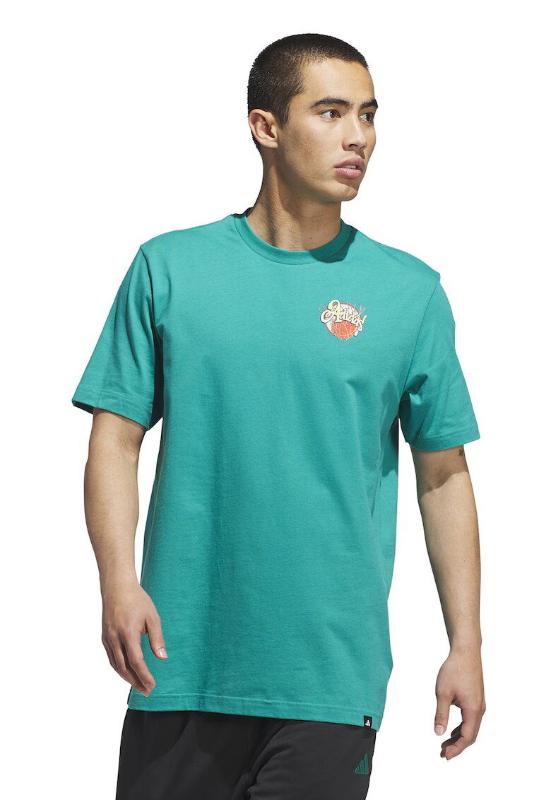 adidas Performance Tricou regular fit din bumbac pentru baschet - Rosu/Bej/Verde persan