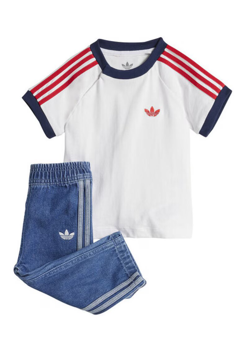 adidas Set Compleu Tricou si Pantaloni Scurti Unisex - alb/albastru - bumbac