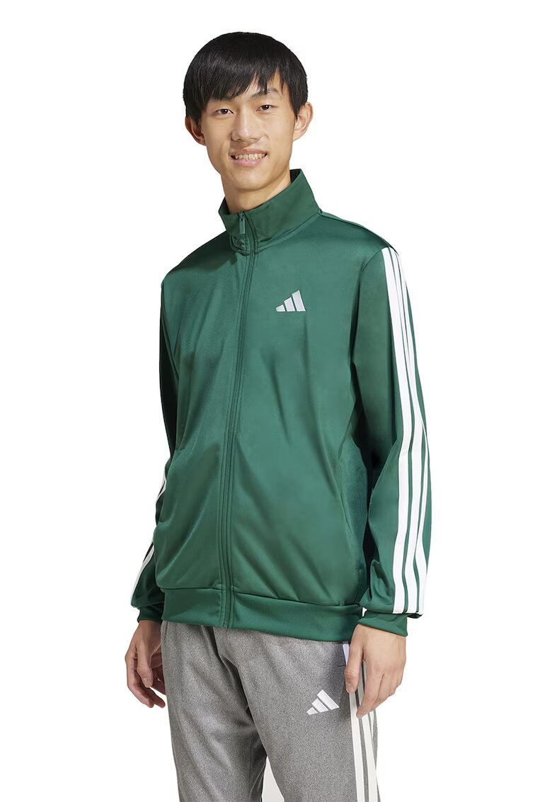 adidas Sportswear Bluza de trening cu fermoar si benzi logo contrastante - Alb optic/Verde aquamarin