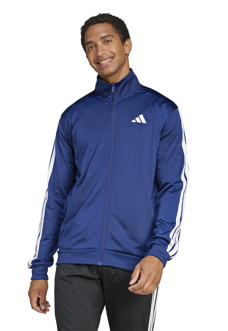 adidas Sportswear Bluza de trening cu fermoar si benzi logo contrastante - Albastru inchis/Alb optic