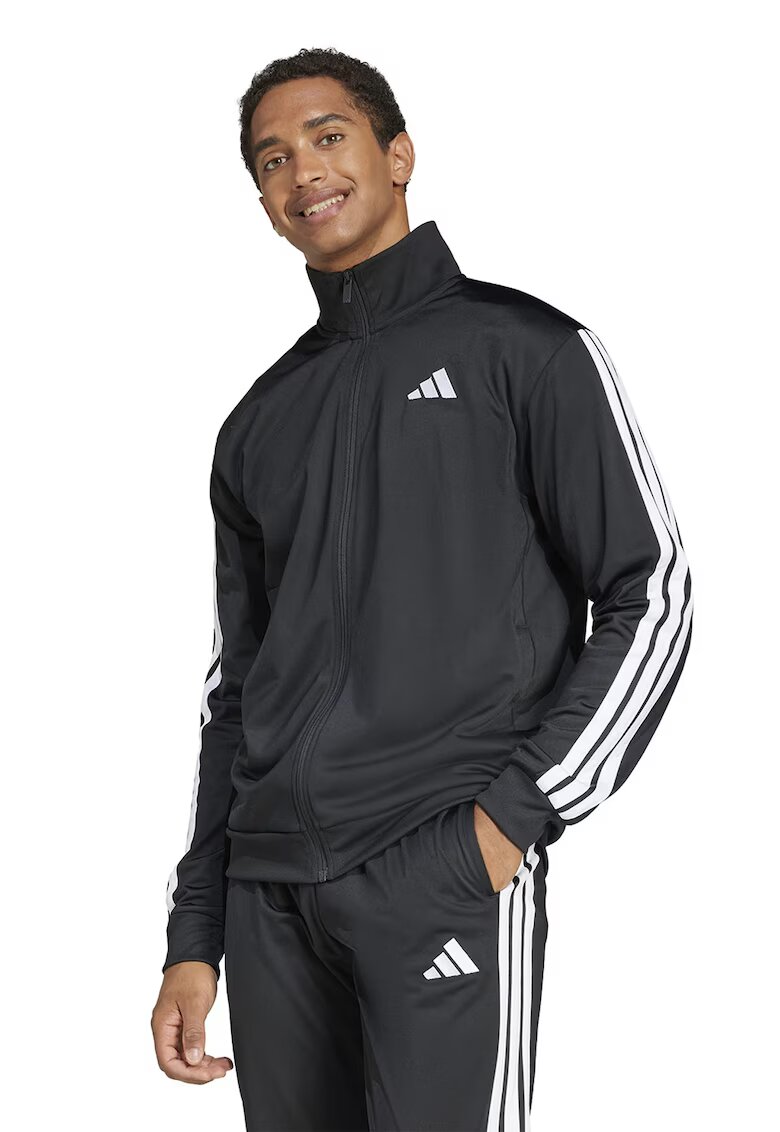 adidas Sportswear Bluza de trening cu fermoar si benzi logo contrastante - Negru/Alb optic