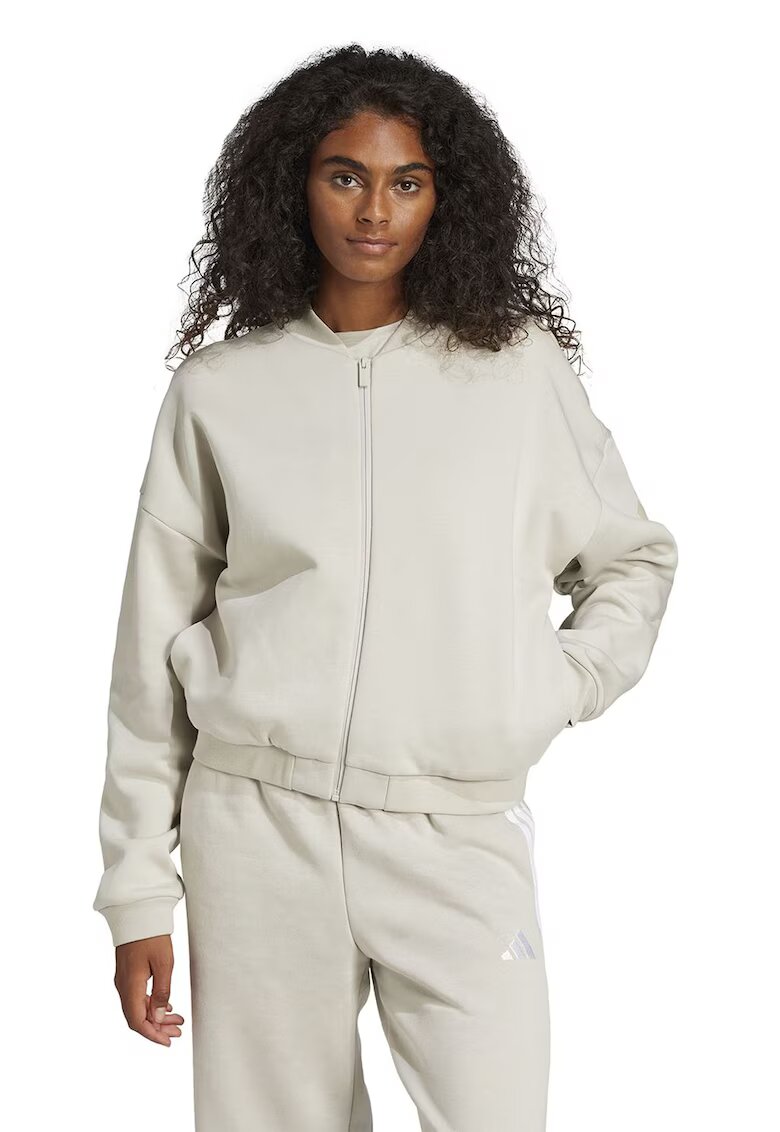 adidas Sportswear Bluza de trening cu fermoar si guler basebal - Alb fildes