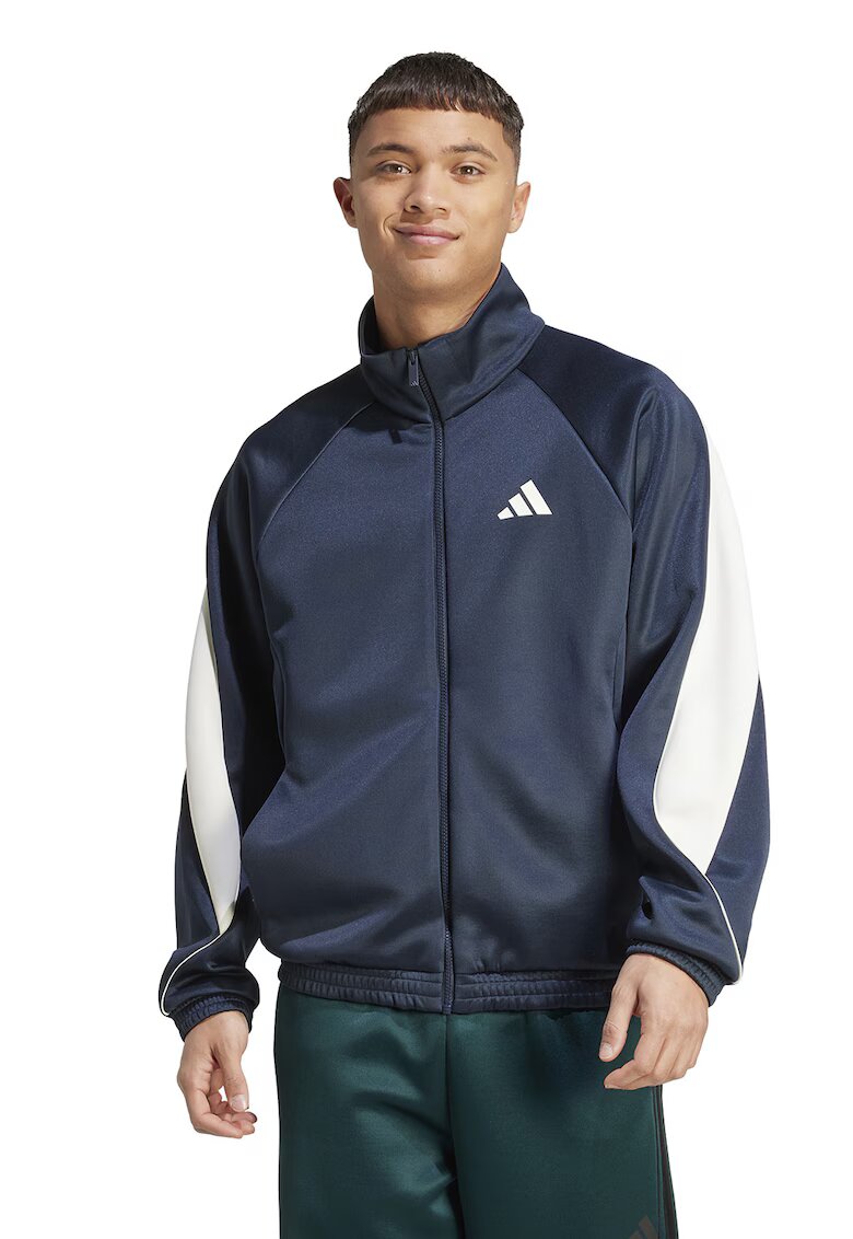 adidas Sportswear Bluza de trening cu fermoar si guler rigid Stadium - Alb/Gri carbune