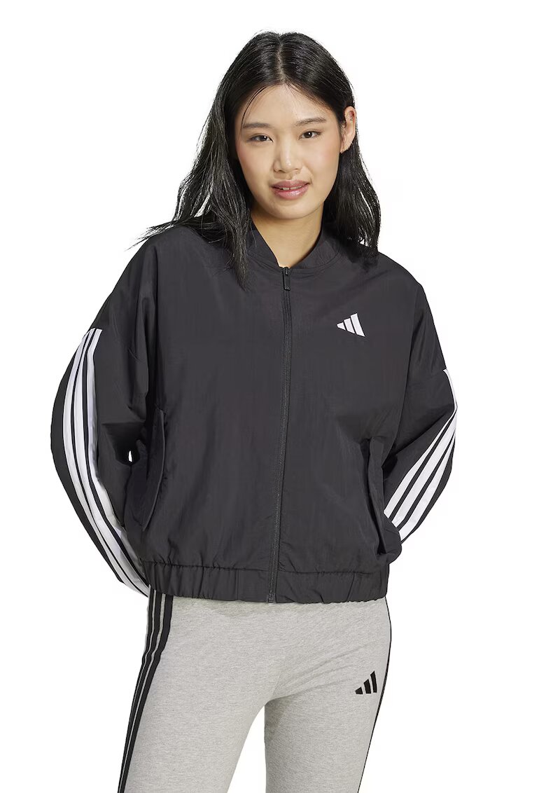 adidas Sportswear Bluza de trening cu guler baseball si fermoar - Alb/Negru