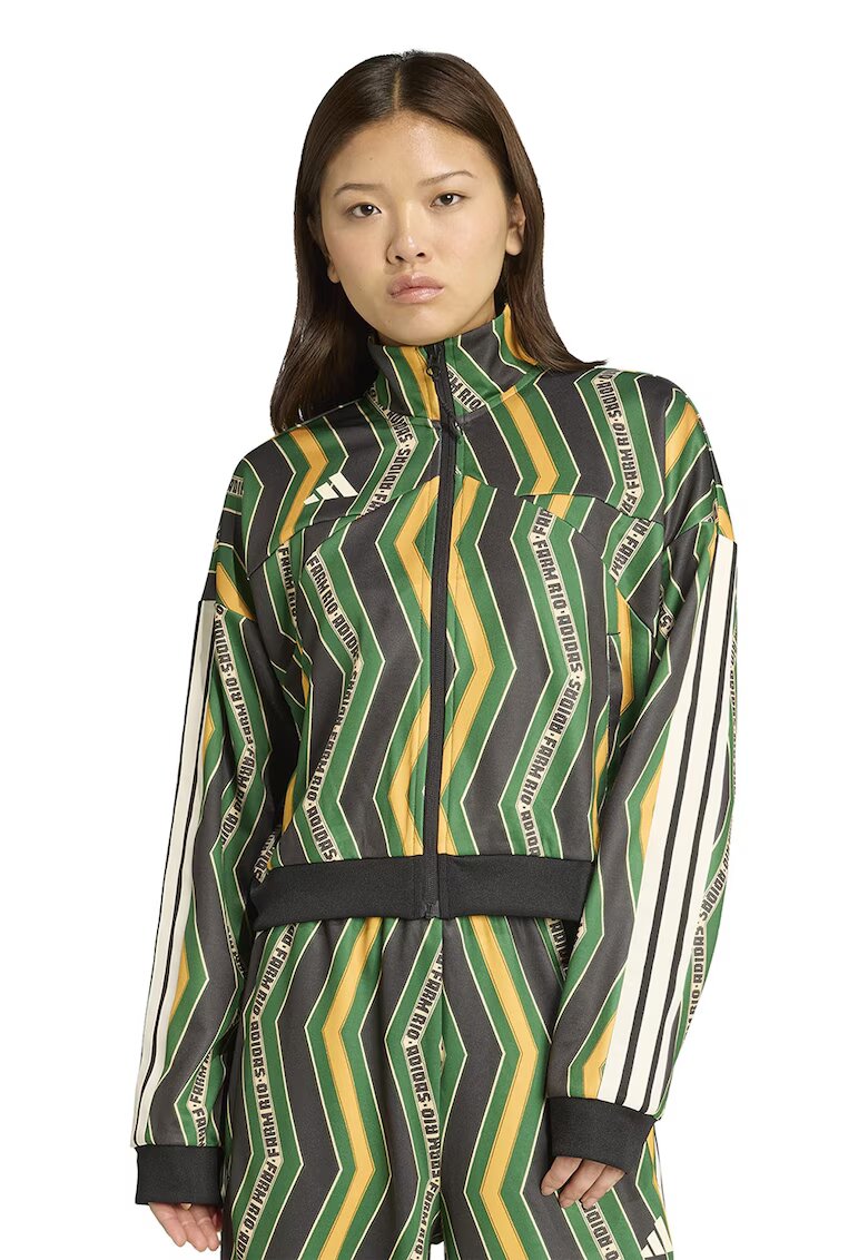 adidas Sportswear Bluza de trening cu imprimeu si maneci cazute - Negru/Galben sofran/Verde aquamarin
