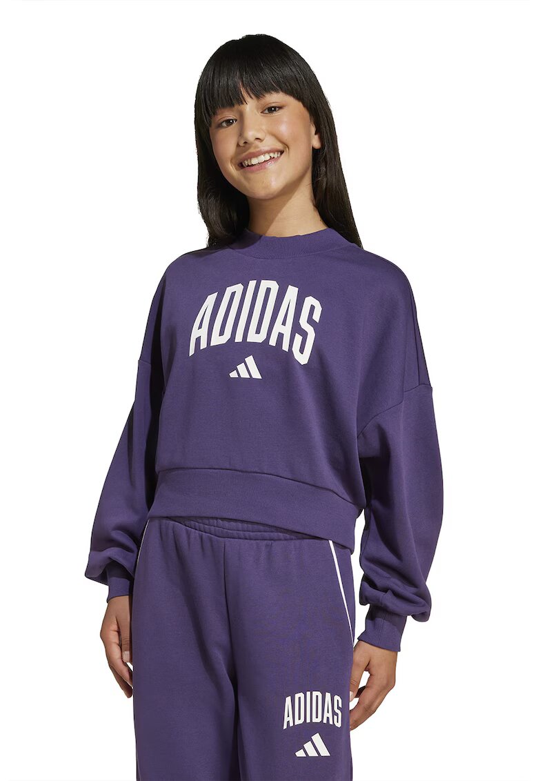 adidas Sportswear Bluza de trening din amestec de bumbac cu logo - Alb/Violet