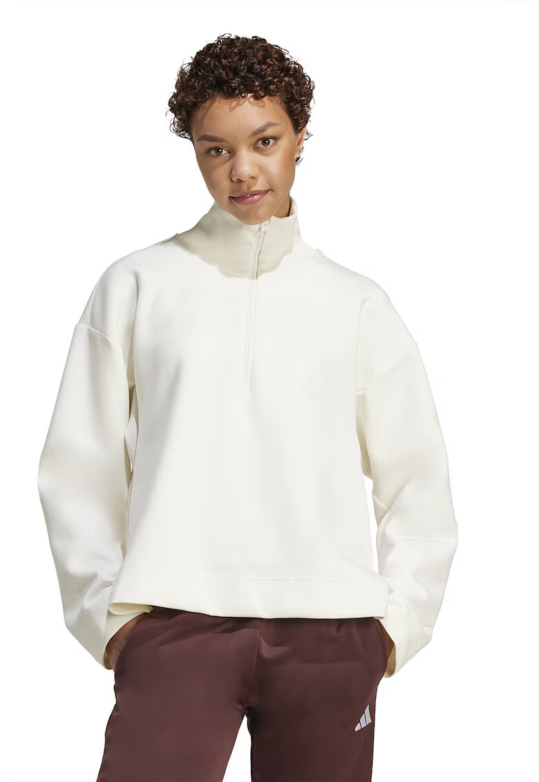 adidas Sportswear Bluza de trening lejera din amestec de modal cu fermoar scurt - Alb murdar