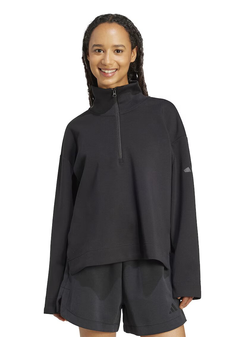adidas Sportswear Bluza de trening lejera din amestec de modal cu fermoar scurt - Negru stins