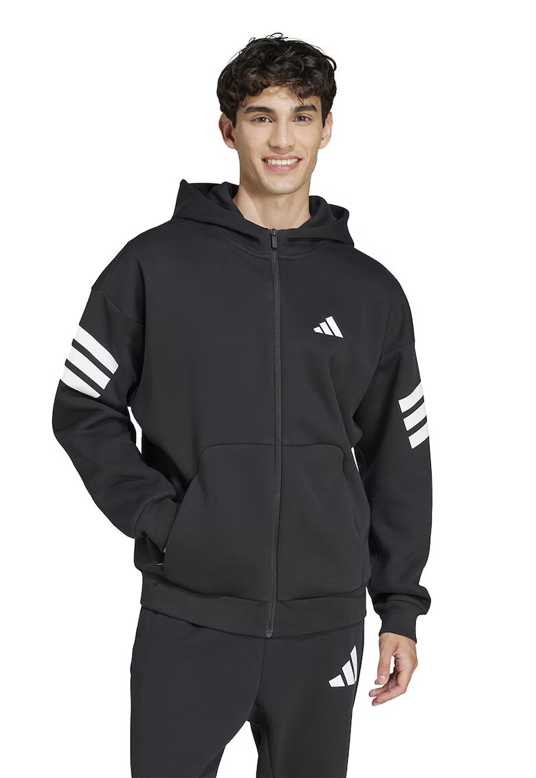 adidas Sportswear Hanorac cu fermoar si maneci cazute Future Icons - Alb/Negru