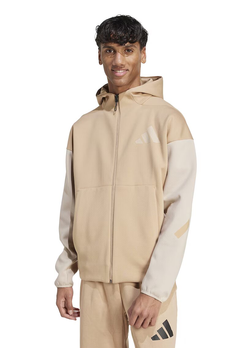 adidas Sportswear Hanorac cu maneci contrastante si fermoar - Bej/Maro nisip