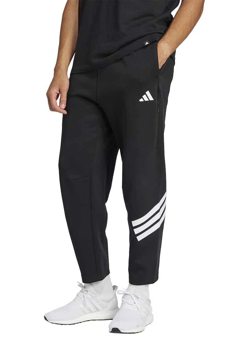 adidas Sportswear Pantaloni de trening cu croiala conica si logo - Alb/Negru