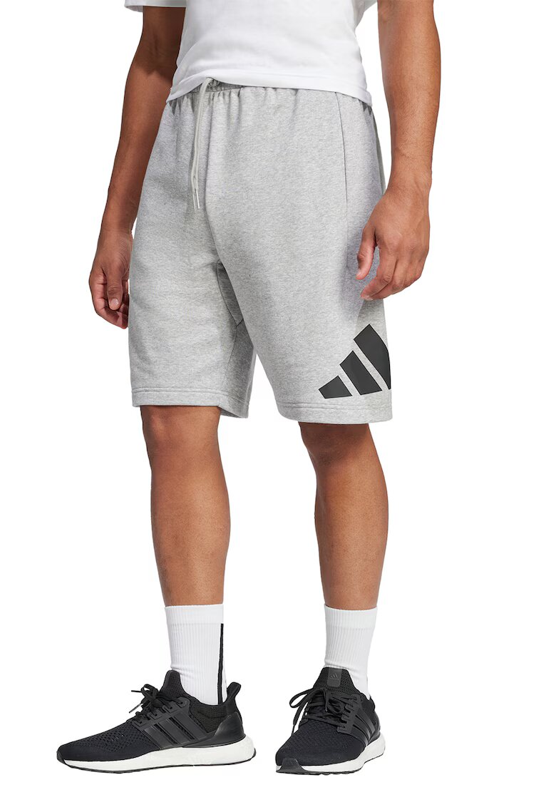 adidas Sportswear Pantaloni scurti din amestec de bumbac cu imprimeu logo - Negru/Gri deschis melange