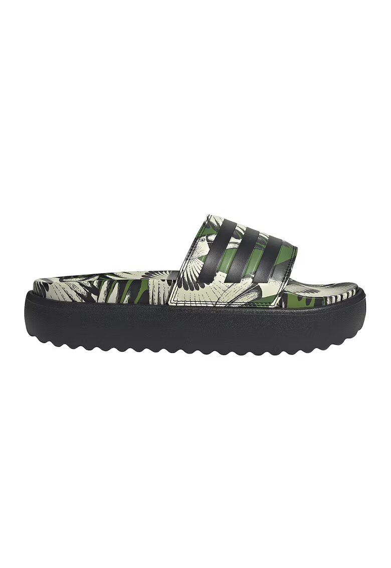 adidas Sportswear Papuci cu talpa flatform si model Adilette - Negru/Verde feriga/Crem