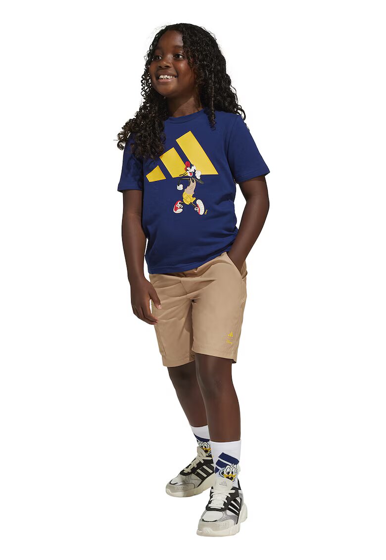adidas Sportswear Set de tricou si pantaloni scurti din amestec de bumbac - 2 piese - Galben/Albastru inchis/Maro nisip