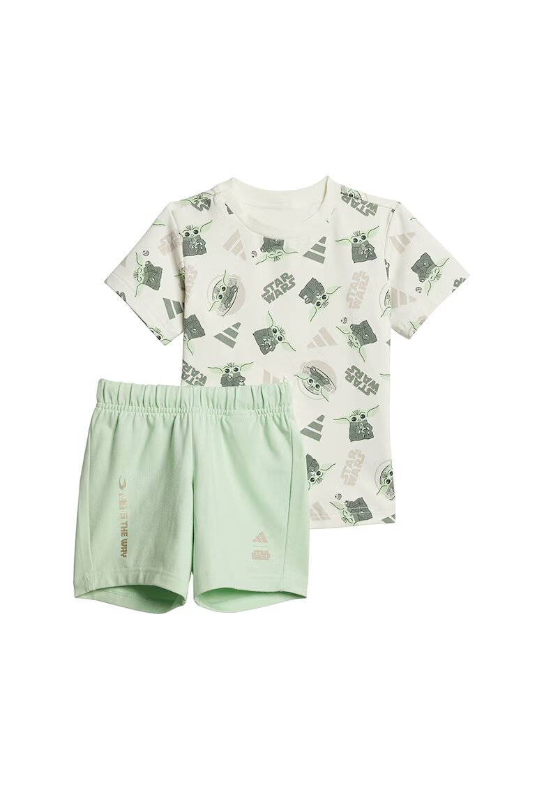 adidas Sportswear Set de tricou si pantaloni scurti din amestec de bumbac cu model cu Star Wars - Verde pal/Alb murdar