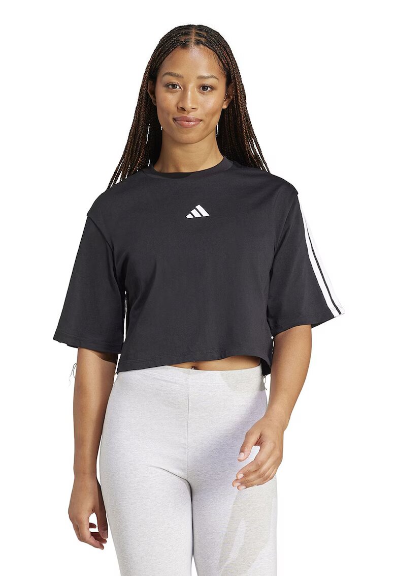 adidas Sportswear Tricou crop cu croiala lejera si logo - Negru