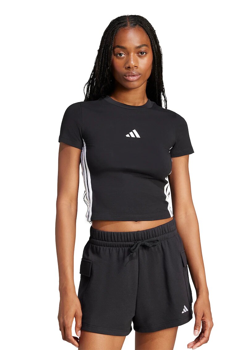 adidas Sportswear Tricou crop cu croiala slim-fit Essentials - Negru/Alb optic