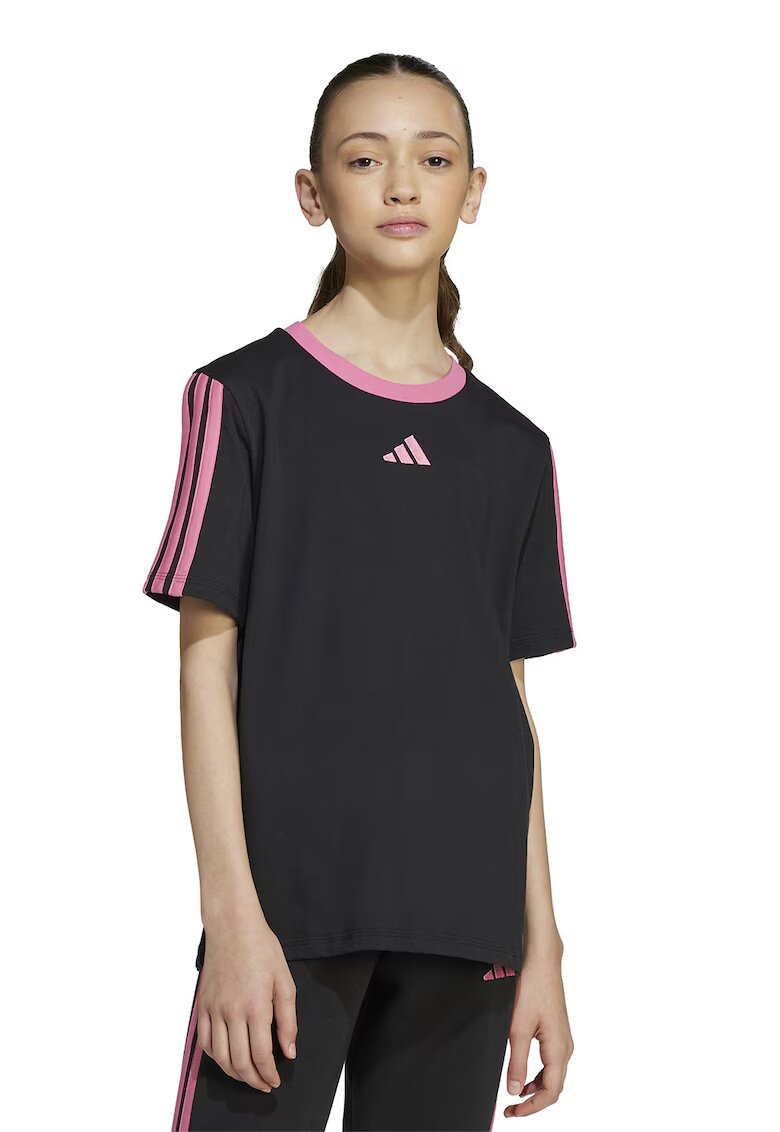 adidas Sportswear Tricou cu decolteu la baza gatului si garnituri contrastante - Negru/Roz